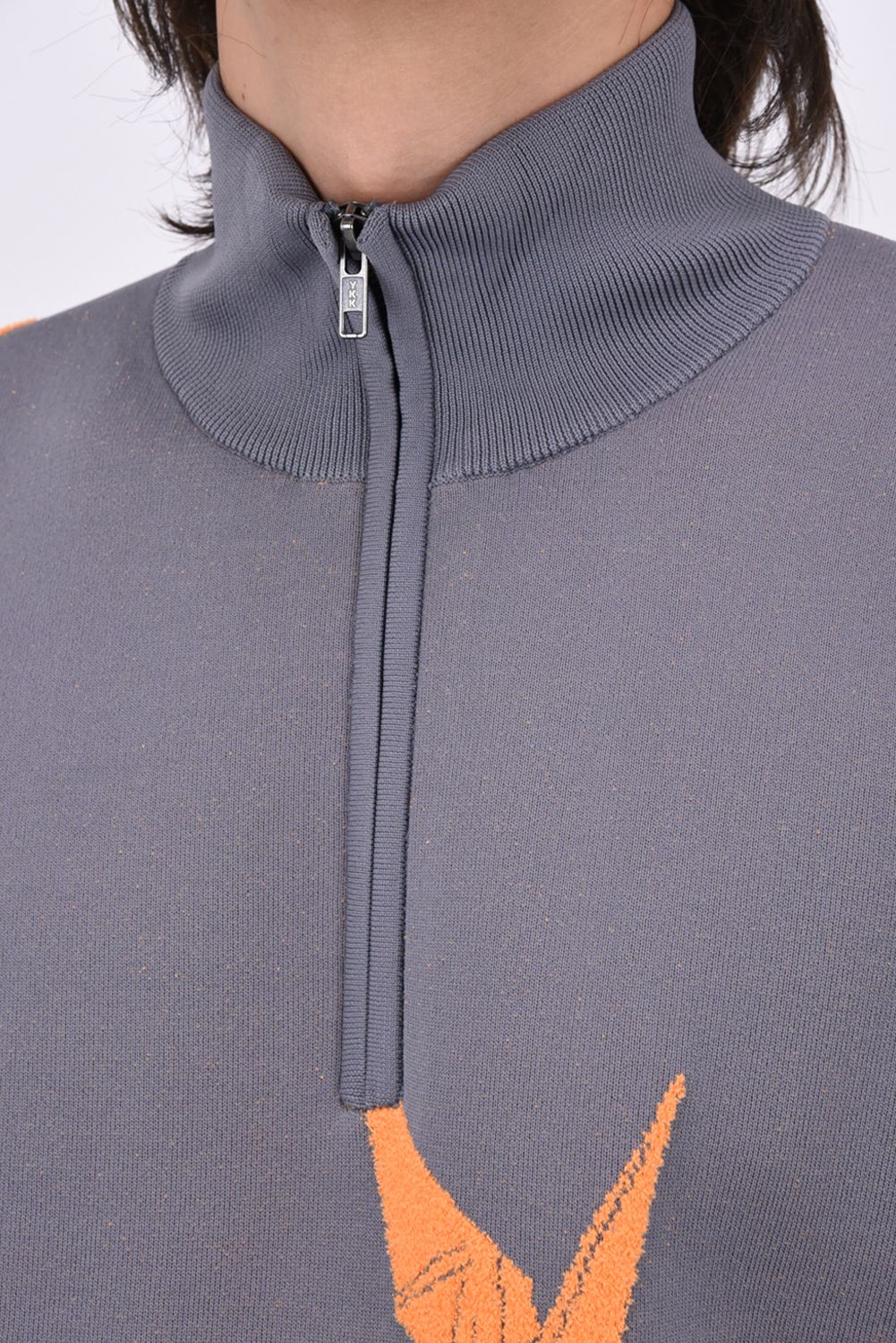 【26AW】 JACQUARD HALF-ZIP KNIT DANCING CRANE / 折鶴ジャガード ハーフジップニット (グレー)