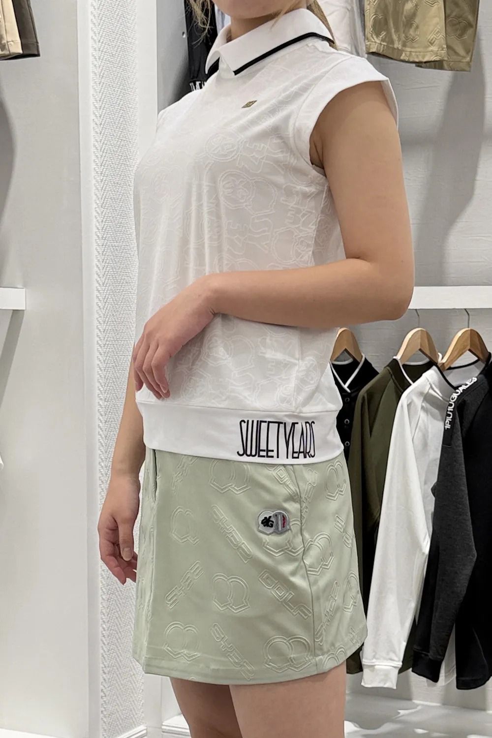 【ポイント10倍】 【26SS】【レディース】 PIN JQ COLLAR SHIRTS / オリジナルジャカード生地 裾ロゴリブ ショートスリーブポロシャツ (ホワイト)*
