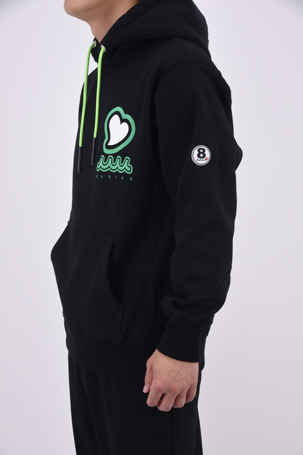 【25AW】 ACANTHUS * MUTA MARINE SWEET LOGO HOODED SWEATSHIRTS / ヘビーウェイト 裏起毛 ハートロゴ プルオーバーパーカー (ブラック)