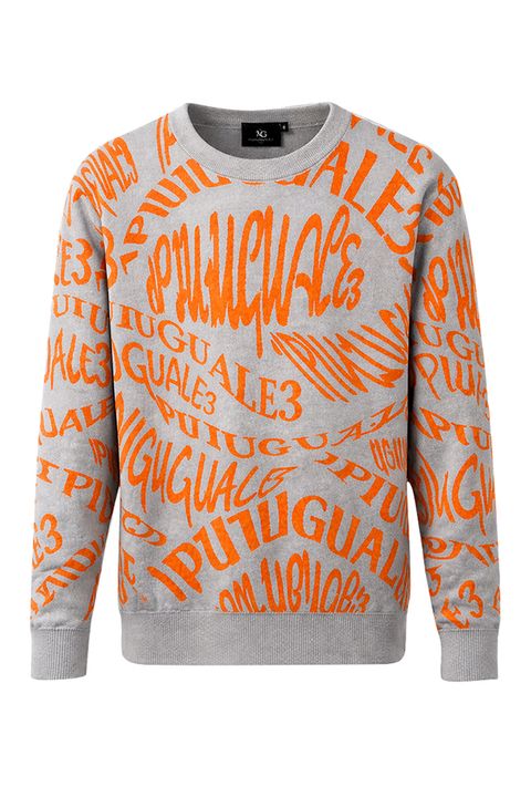 【26AW】 JACQUARD KNIT CREW MELTING LETTER / ロゴジャカード総柄 クルーネックニット (グレー)