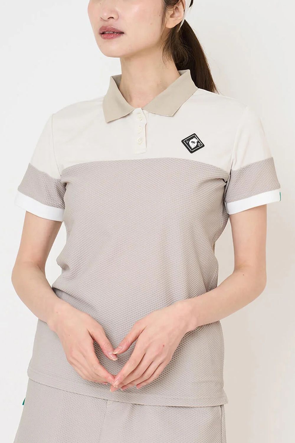 【26SS】【レディース】 AIRY AWA POLO / ワッフル生地 異素材切り替え ポロシャツ (ベージュ)