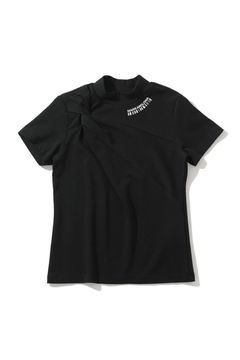 【レディース】 【CODE COLLECTION】 MOCKNECK TEE / CODEロゴプリント ノットデザイン モックネックTシャツ (ブラック)