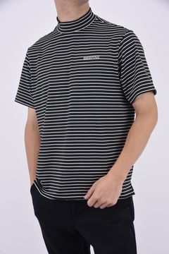 MENS STRIPE HIGH NECK RELAXED FIT / ストライプ リラックスフィット ハイネックトップス (ブラック)