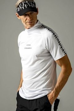 LINE LOGO MOCK NECK T-SHIRTS / ラインロゴ 半袖モックネック Tシャツ (ホワイト)