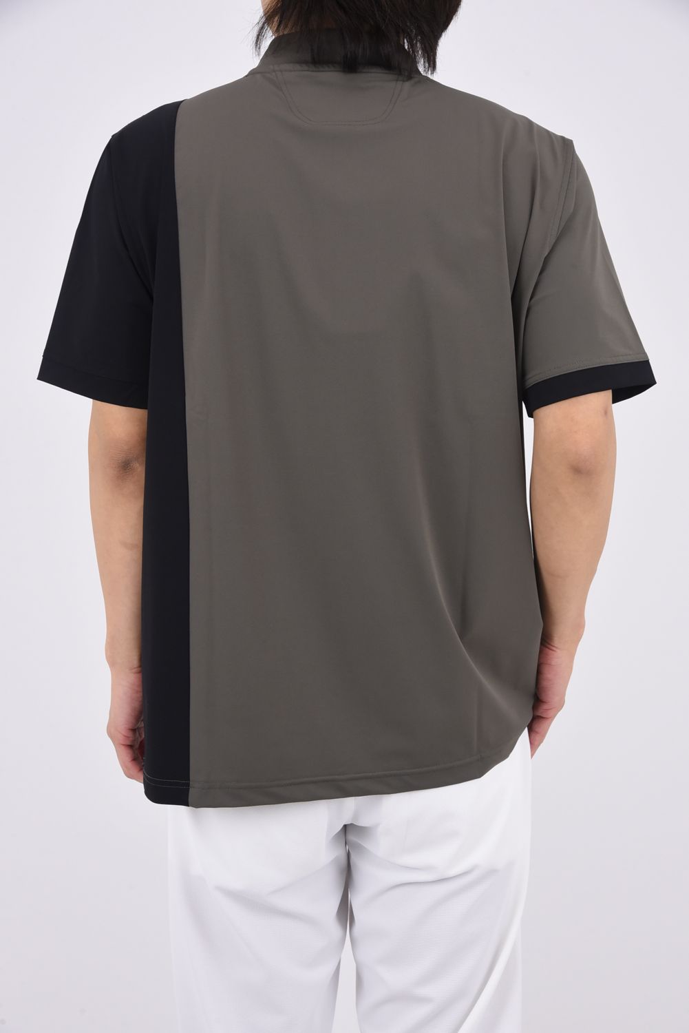 【26SS】 VERTICAL BICOLOR MOCK TEE / バイカラー モックネックTシャツ (チャコール)