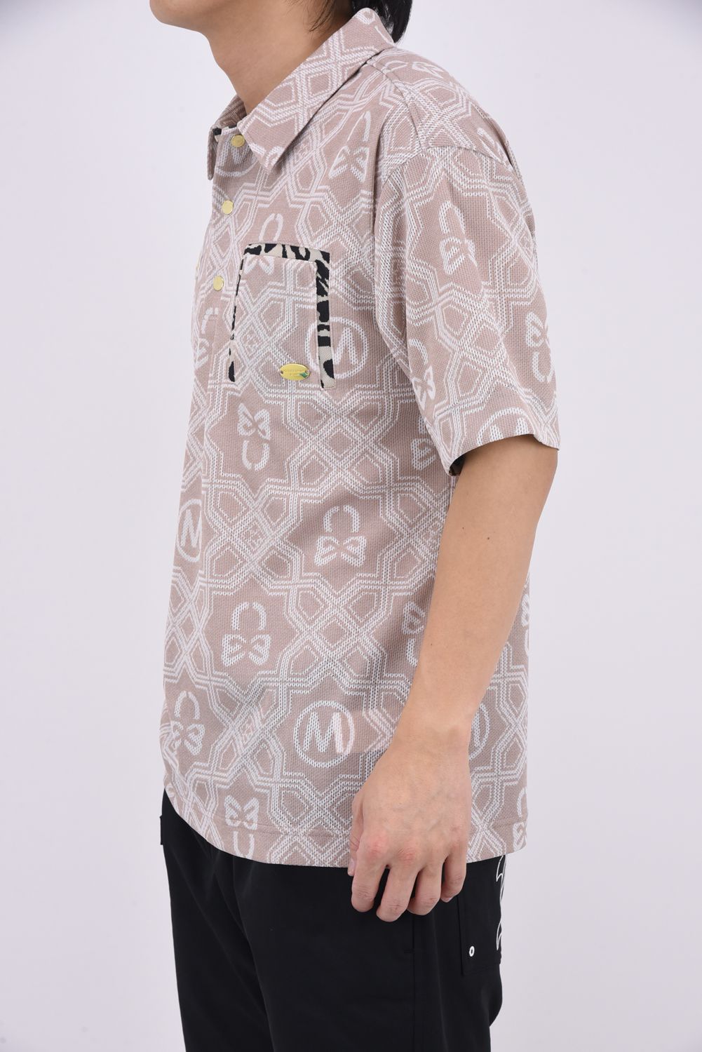 【26SS】 DOMINANT MESH SHIRT / ジオメトリックパターン総柄 ジャパンメイド メッシュポロシャツ (ベージュ)