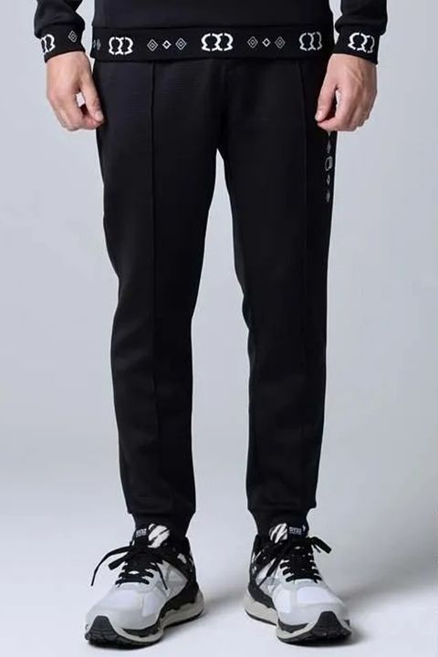 【26AW】 DOUBLE MESH KNIT LONG PANTS / メッシュダンボールニット ロゴエンブレム ピンタックライン ロングパンツ (ブラック)
