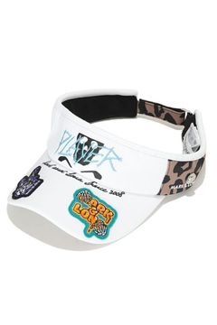 SLASH VISOR / ブランドロゴ刺繍 レオパードパターン サンバイザー (ホワイト)