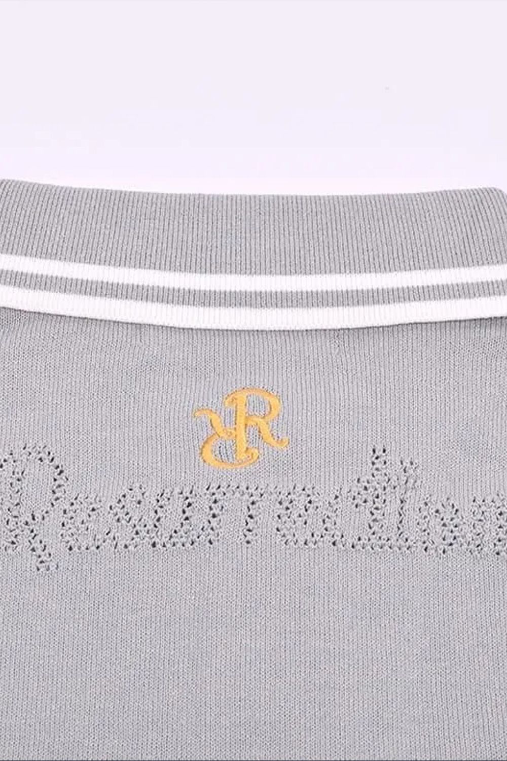 【26SS】 MESH LOGO KNIT POLO / メッシュ編み ライン ニットポロシャツ (グレー)*