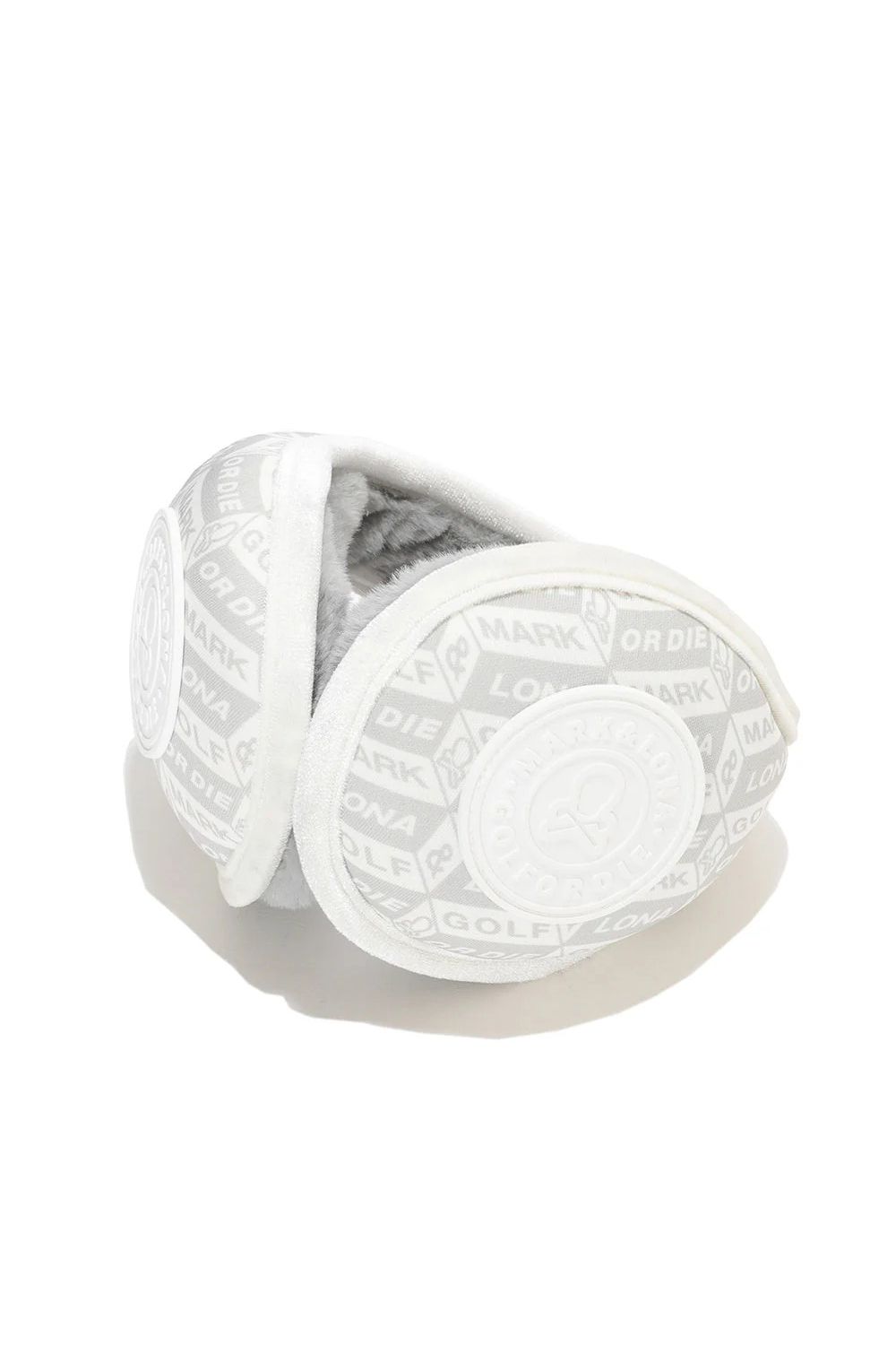 DÉPÊCHE ECO FUR EARMUFFS / エコファー ジオメトリックパターン イヤーマフ (ホワイト)