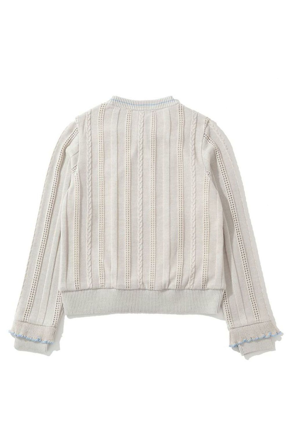 【レディース】 VERONA FRILLED EYELET SWEATER / フロントフリル クルーネックプルオーバーニット (ホワイト)