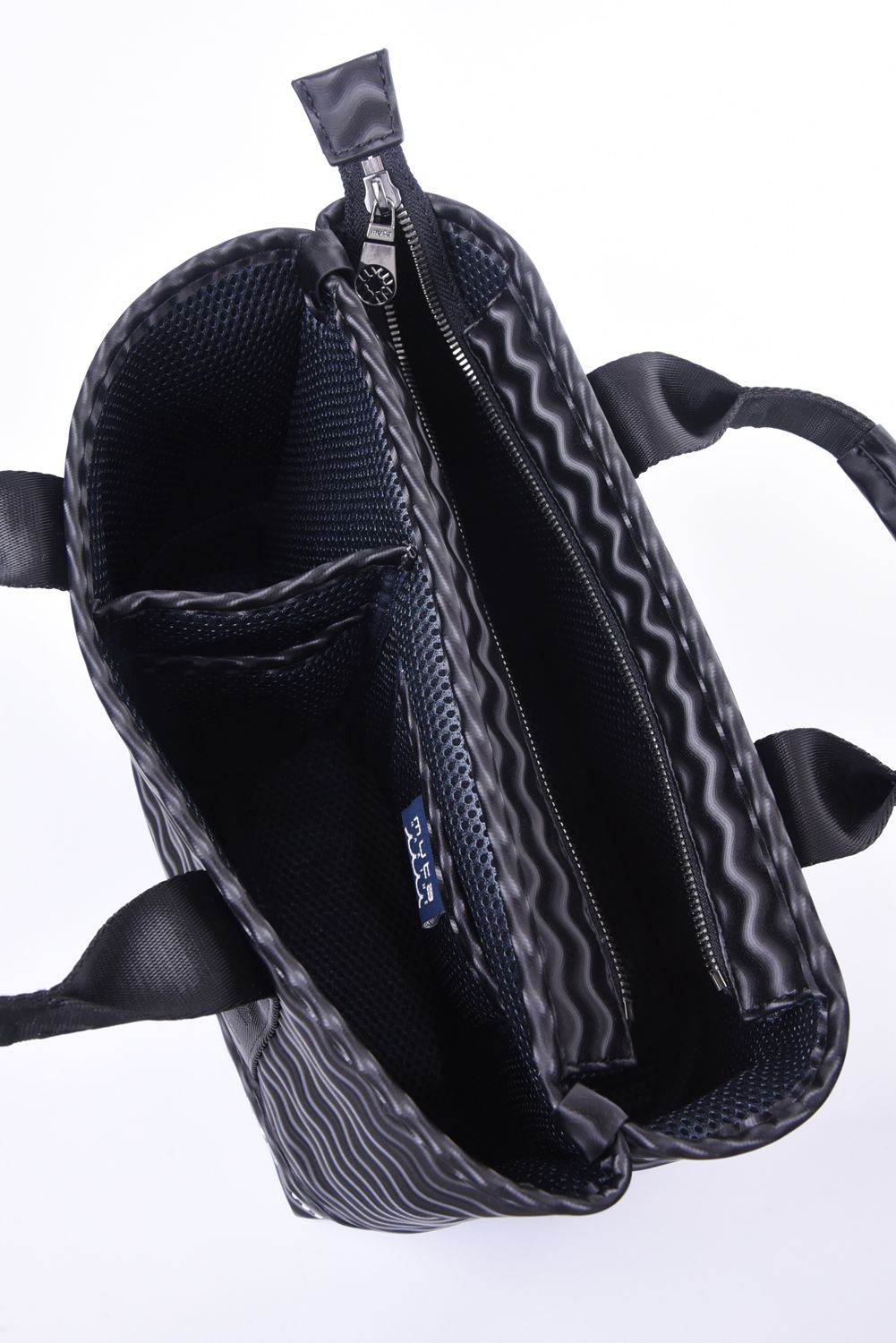 PARTITION TOTE BAG (CONFUSION) / サイケデリック3D風プリント パーテーショントートバッグ (ブラック)
