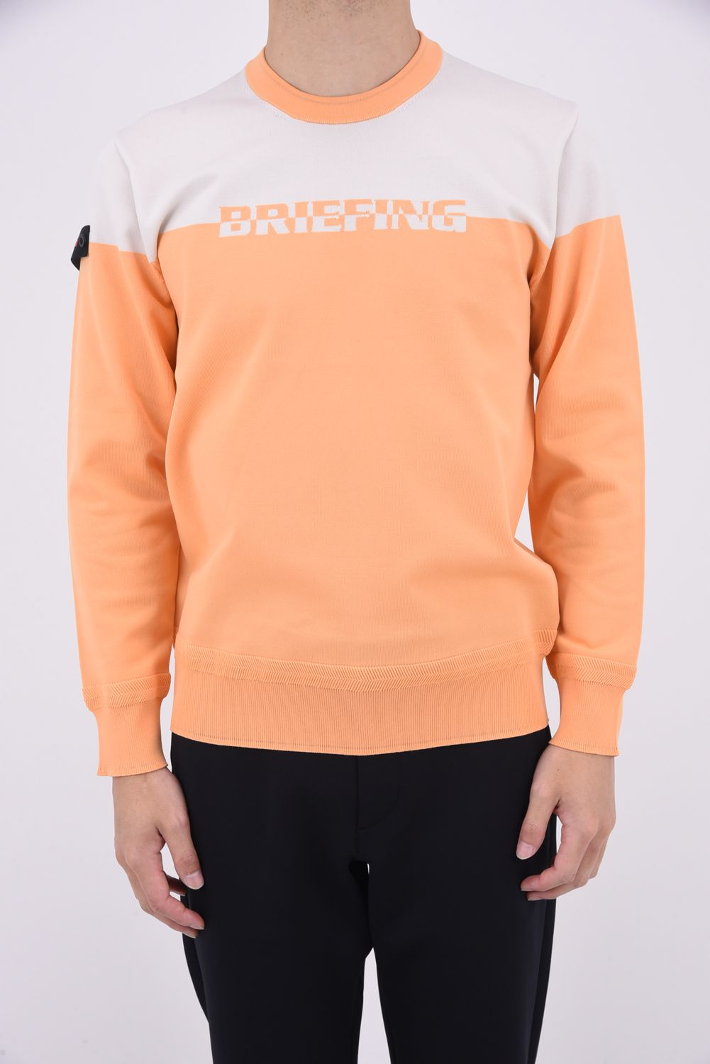 MENS WR BI-CLR CREWNECK KNIT  / バイカラー ロゴ クルーネック ニット (オレンジ)