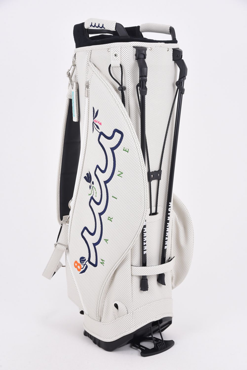 【26SS】【銀行振込・代金引換不可】【返品・交換不可】 CADDY BAG & HEAD COVER / パンチングエシカルレザー フローラルモチーフ刺繍 スタンドタイプ キャディバッグ&ヘッドカバーセット (ホワイト)