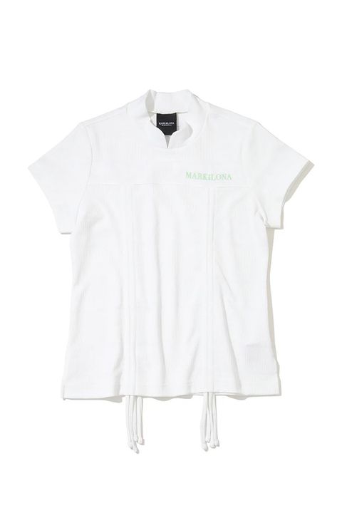【26SS】【CODE COLLECTION】【レディース】 SRMT / リブボーダー ギャザーモックネックTシャツ (ホワイト)