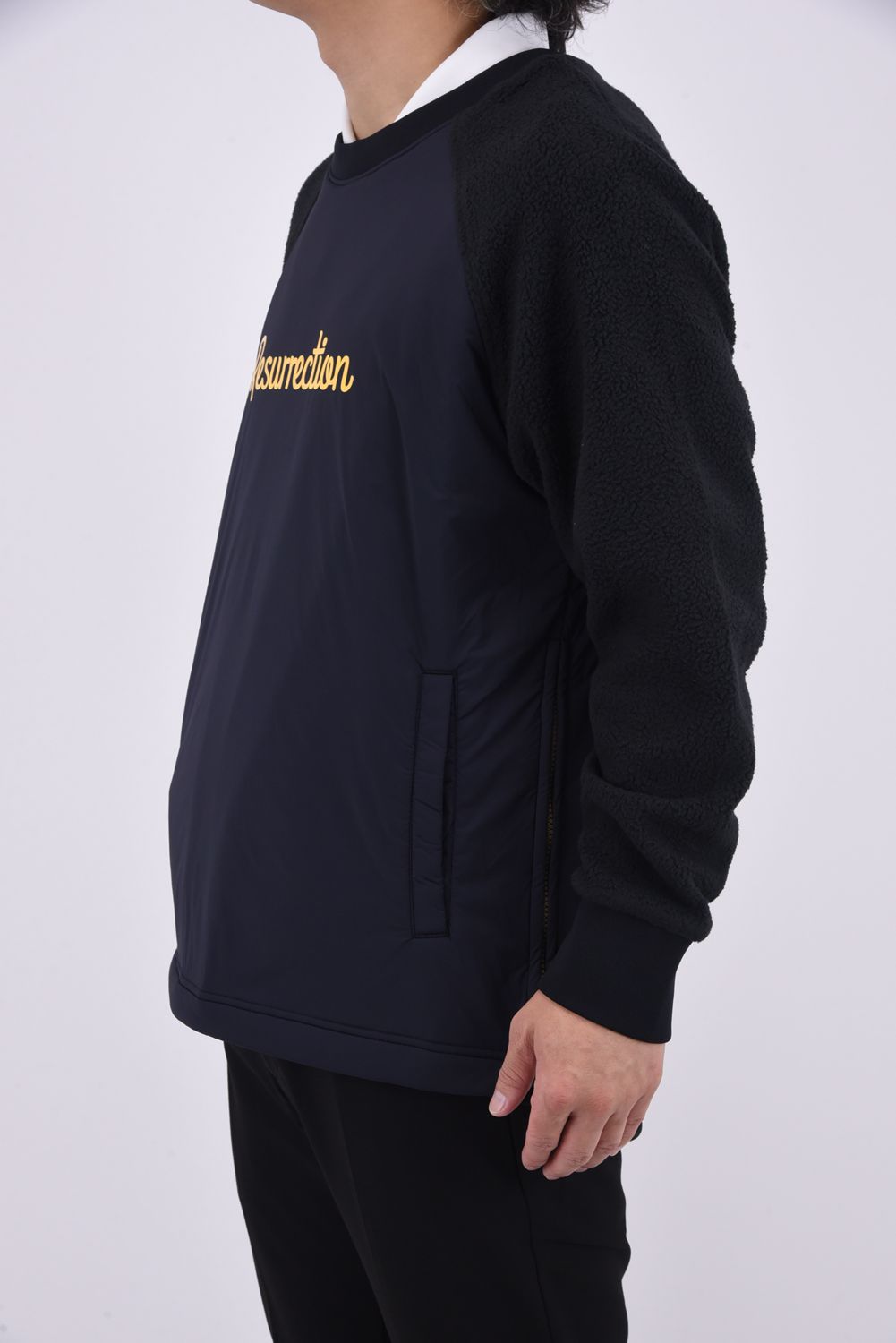 MENS WIND BLOCK BOA CREW NECK / ウィンドブロック ボア クルーネックブルゾン (ブラック)