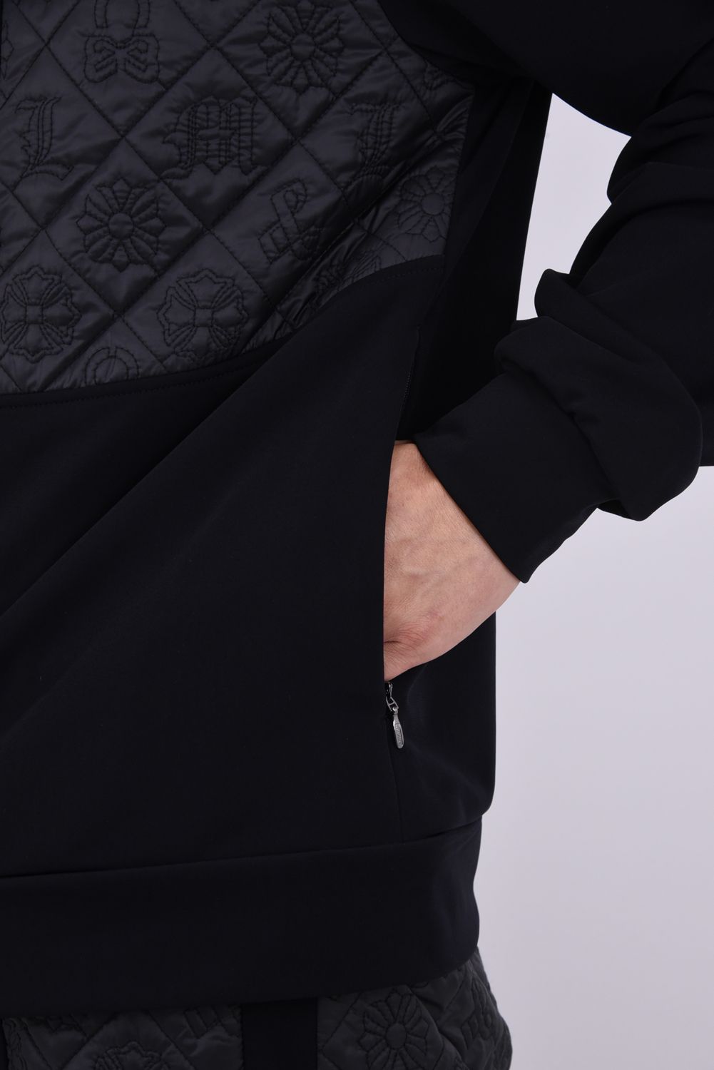 【26AW】 OBLIVION STRETCH HYBRID JACKET / モノグラムキルティング ボンディング素材 ハイブリッドジャケット (ブラック)