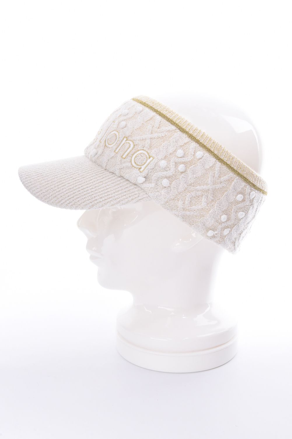 POISE SPARK KNIT VISOR / ラメ糸 ブランドロゴ刺繍 ニットバイザー (ホワイト)