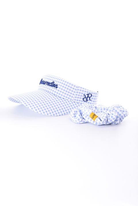 【26SS】【レディース】 WIDE BRIM SUN VISOR / ワイドブリム ギンガムチェック サンバイザー (シュシュ付き) (サックス)