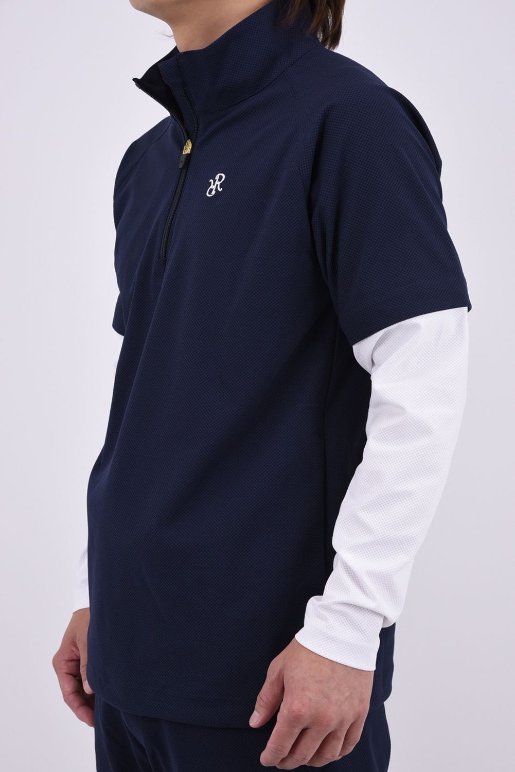 【26AW】 MENS DETACHABLE HALF ZIP SHIRT / ワッフル生地 スリーブデタッチャブル 2WAYハーフジップシャツ (ネイビー)*