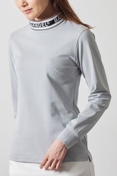 【レディース】 JACQUARD RIB L/S MOC SHIRTS / ロゴジャカード ロングスリーブ モックネックシャツ (ライトグレー)