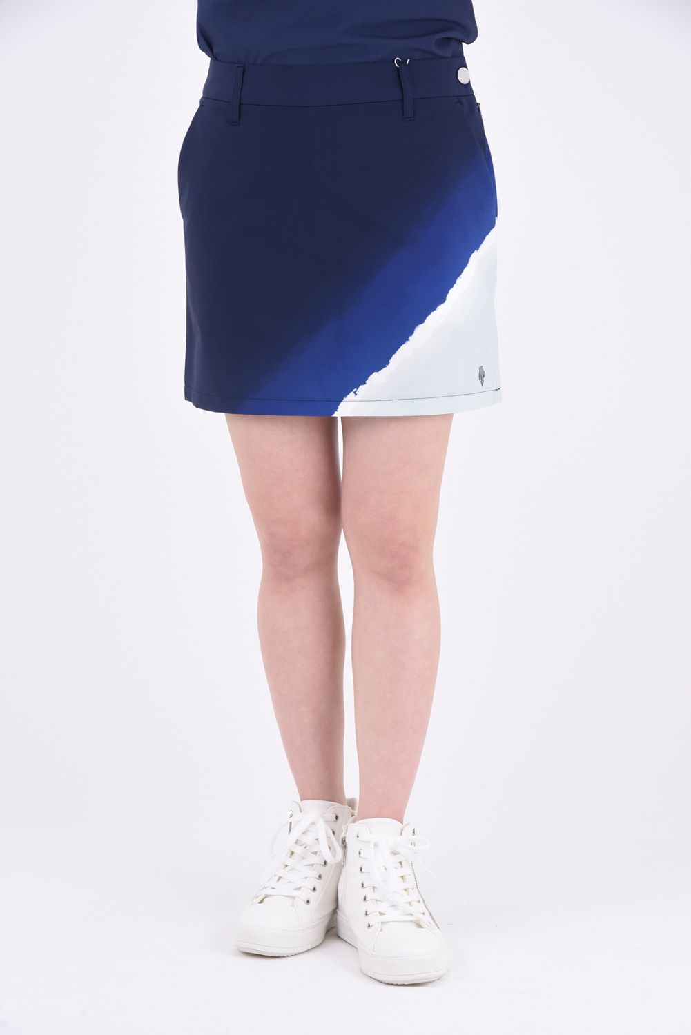 【レディース】 ストレッチ パネルプリント スカート (ネイビー)