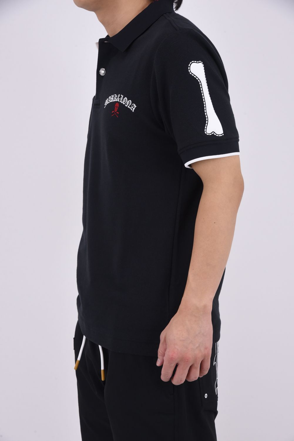 【26SS】 BONES PIQUE POLO / カノコ素材 ジャパンメイド BONEプリント ポロシャツ (ブラック)