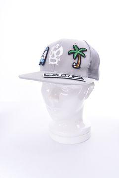 VELCRO MESH CAP / ブランドロゴ 刺繍 フラット ベースボールキャップ グレー