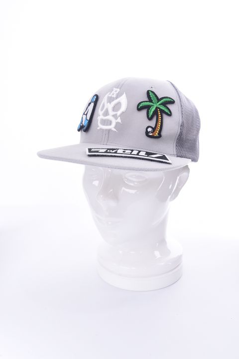 VELCRO MESH CAP / ブランドロゴ 刺繍 フラット ベースボールキャップ グレー