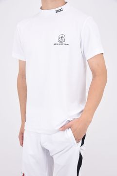 【ABSOLUTE】 CARVICO PANTELLERIA MOCK / ロゴ カルビコ ストレッチ 半袖 モックネック Tシャツ (ホワイト)