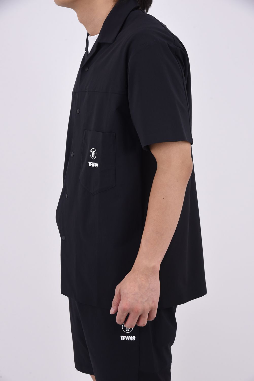 【26SS】 COMBINATION OPEN COLLAR SHIRT / 接触冷感 異素材切り替え オープンカラーシャツ (ブラック)