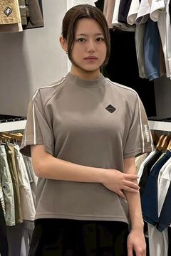 【26SS】【レディース】 WOMEN’S LINE HIGHNECK RF / カノコ生地 ラインロゴテープ リラックスフィット モックネックTシャツ (ライトブラウン)