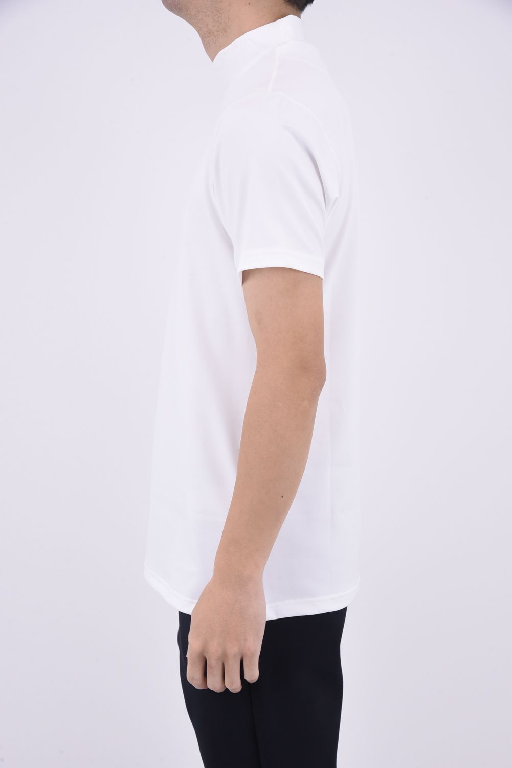 MENS TOUR HIGH NECK / ブランドロゴ ストレッチジャージ モックネック Tシャツ (ホワイト)