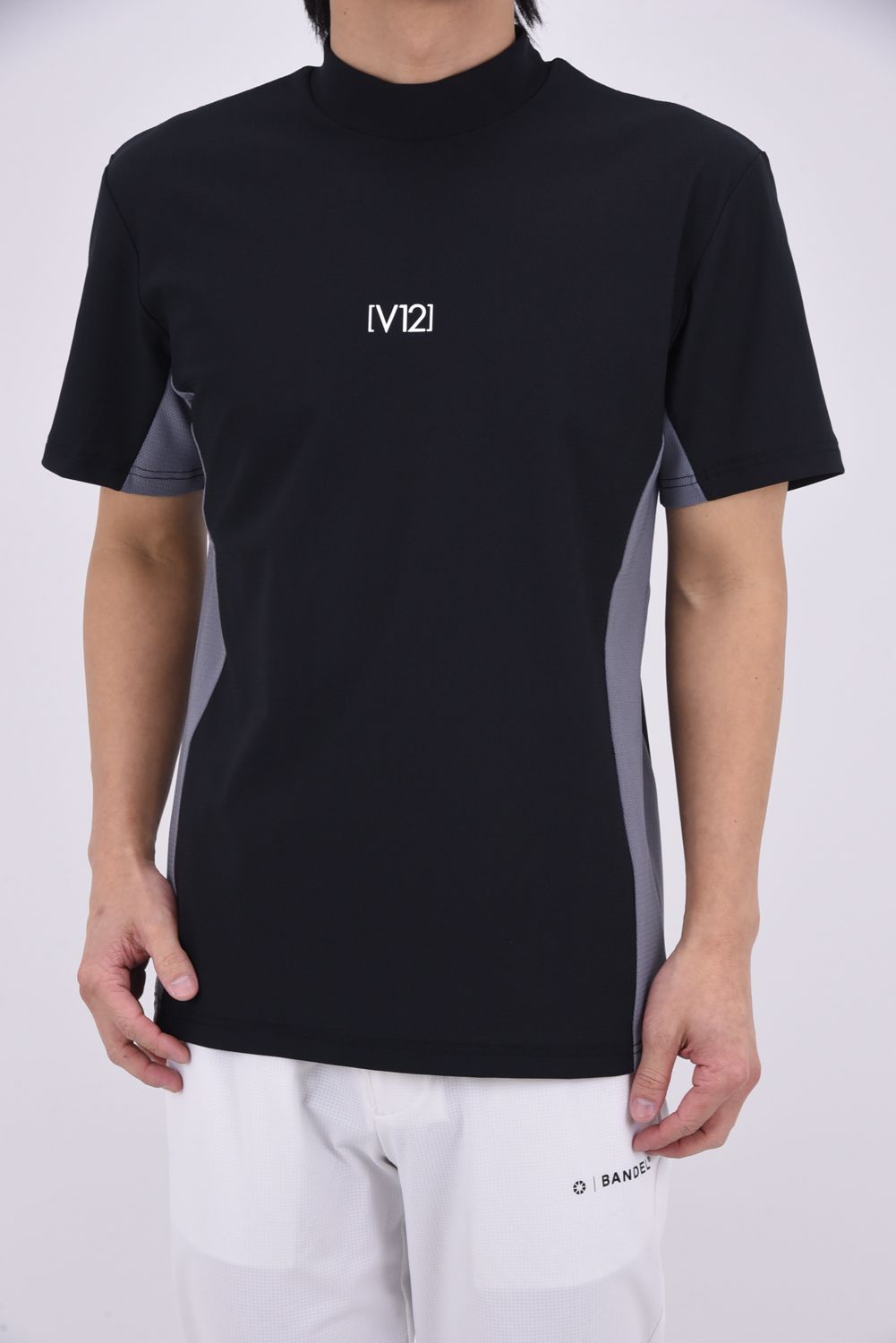 【26SS】 EXP MOCK / メッセージプリント バイカラー モックネックTシャツ (ブラック)