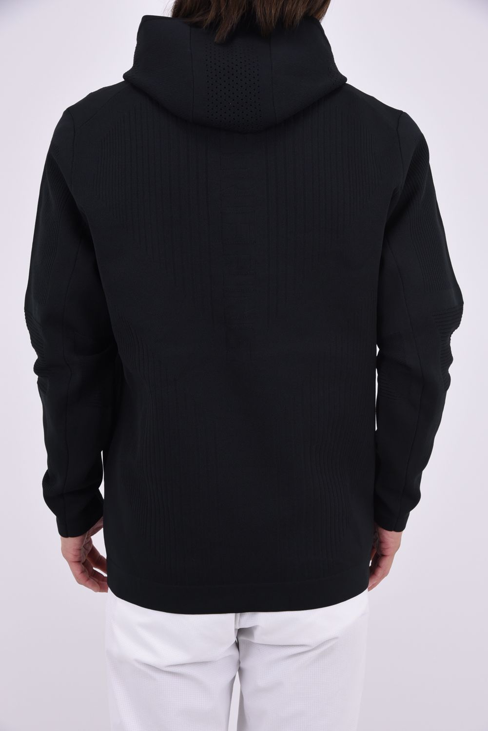【26AW】 MEN'S DOUBLE JQ KNIT PARKA / バックロゴ ジップアップ ニットパーカー (ブラック)