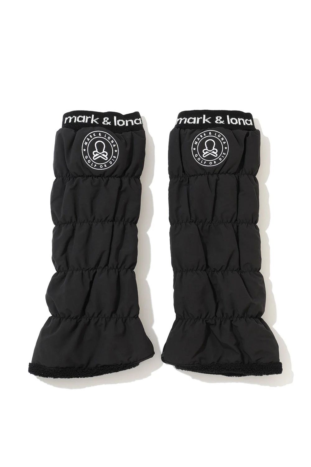 NODE PUFFY ZIP ON LEG WARMERS / サークルスカル刺繍 裏ボア レッグウォーマー (ブラック)