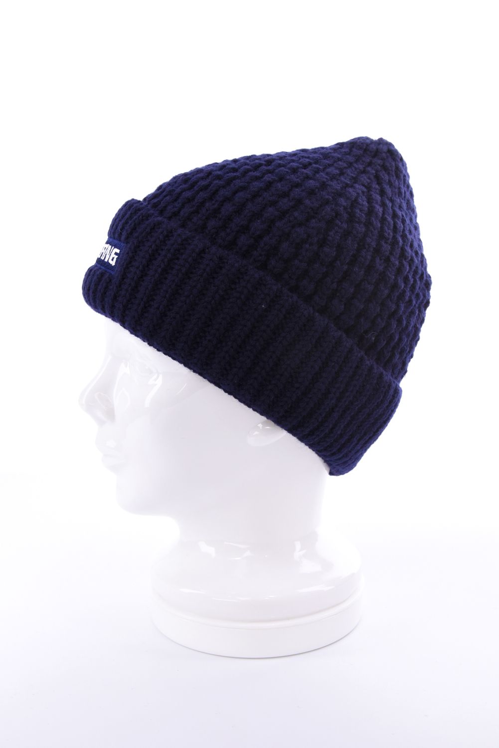 【26AW】 MEN’S WR WOOL KNIT BEANIE / ブランドロゴパッチ リブ編みニットビーニー (ネイビー)