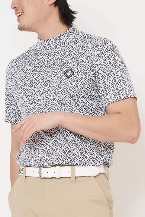 【26SS】 KH MOCK / ブランドロゴ総柄 モックネック Tシャツ (ホワイト)