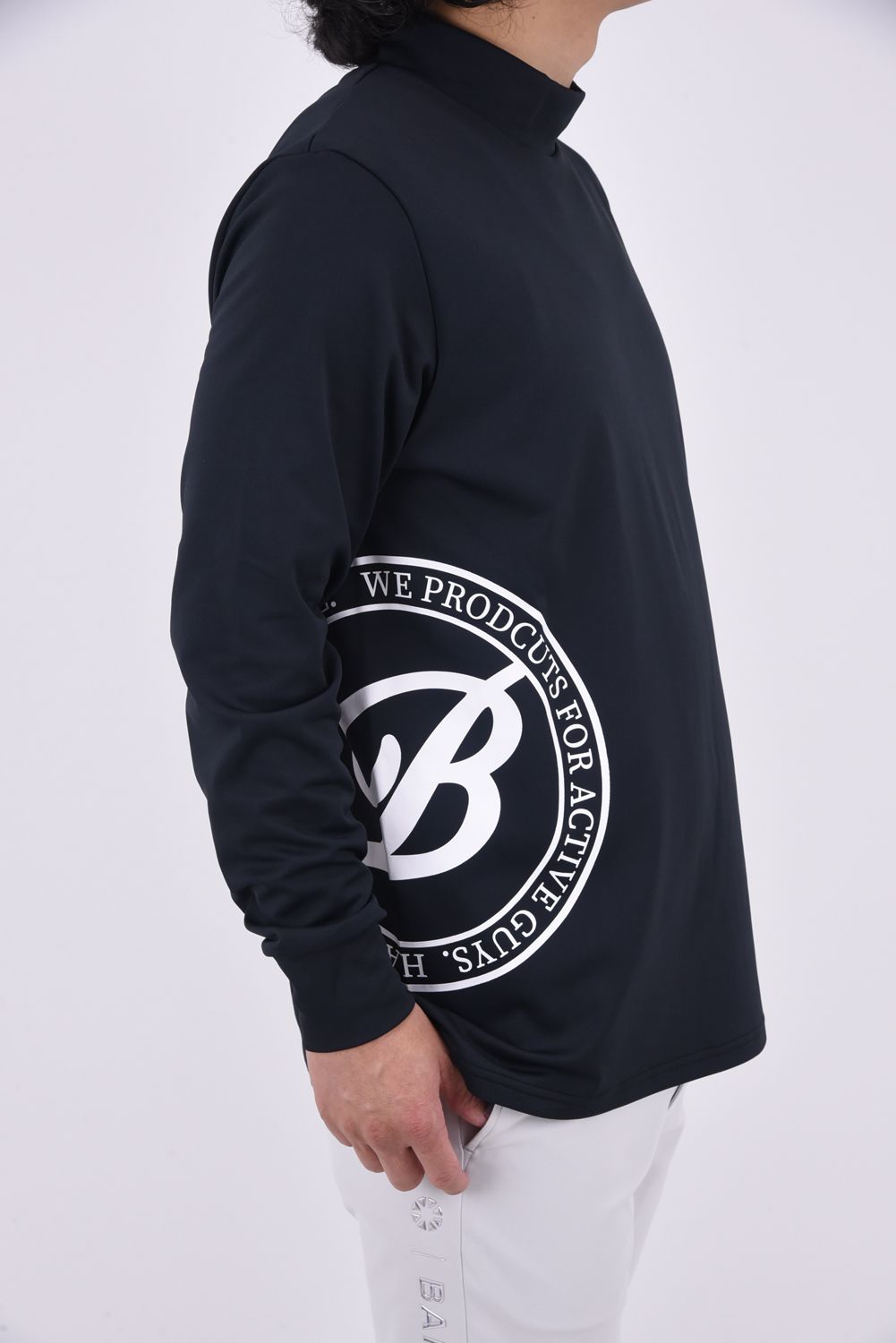 SIDE LOGO L/S MOCK NECK SHIRTS / サイドサークルロゴ ロングスリーブ モックネックシャツ (ブラック)
