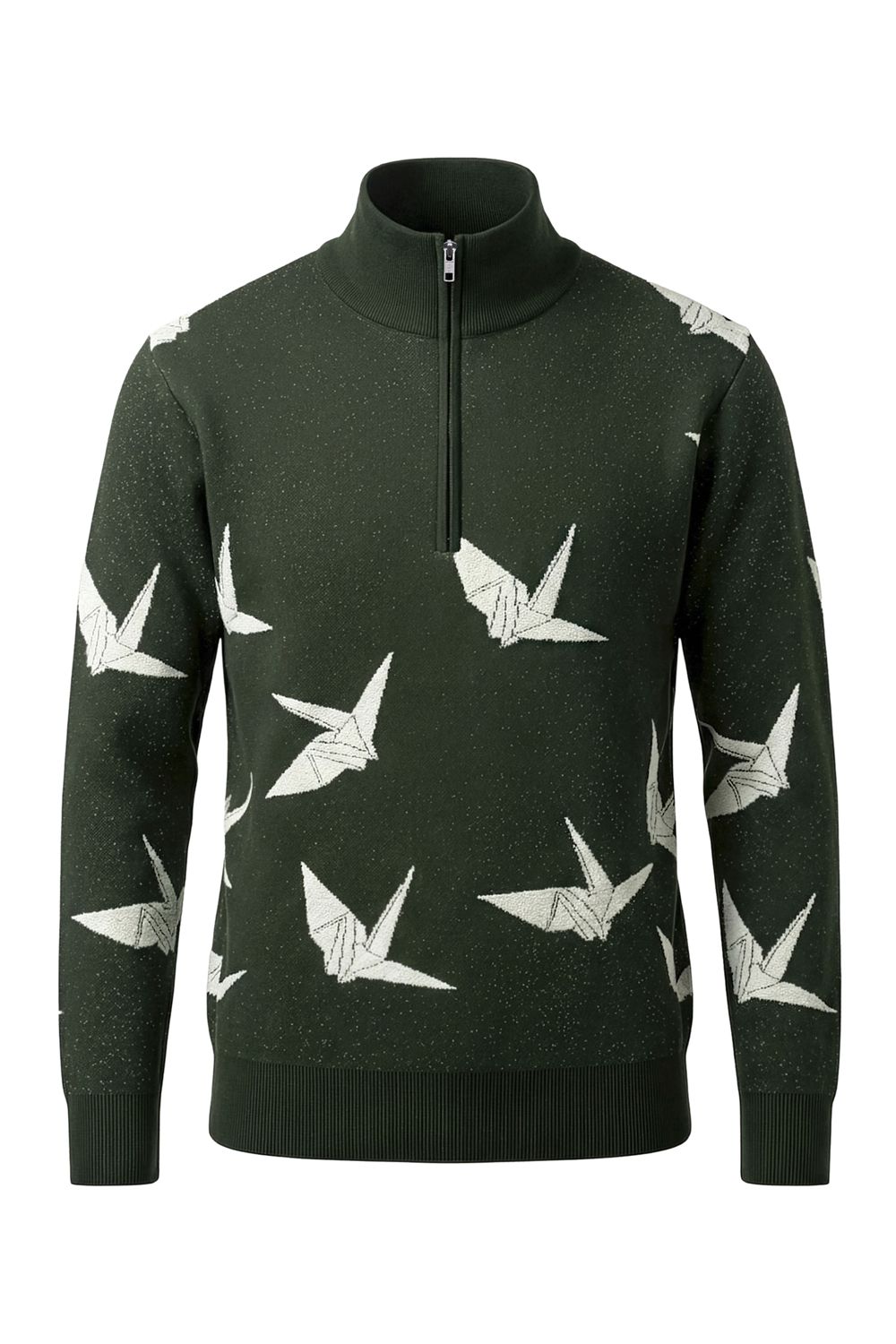 【26AW】 Dancing CraneJacquard Half-Zip Knit / ジャガード ハーフジップニット (カーキ) (9月入荷予定)