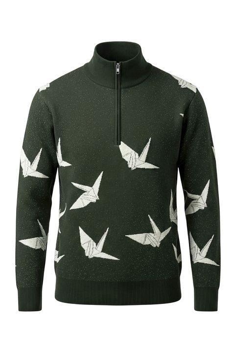 【26AW】 Dancing CraneJacquard Half-Zip Knit / ジャガード ハーフジップニット (カーキ) (9月入荷予定)