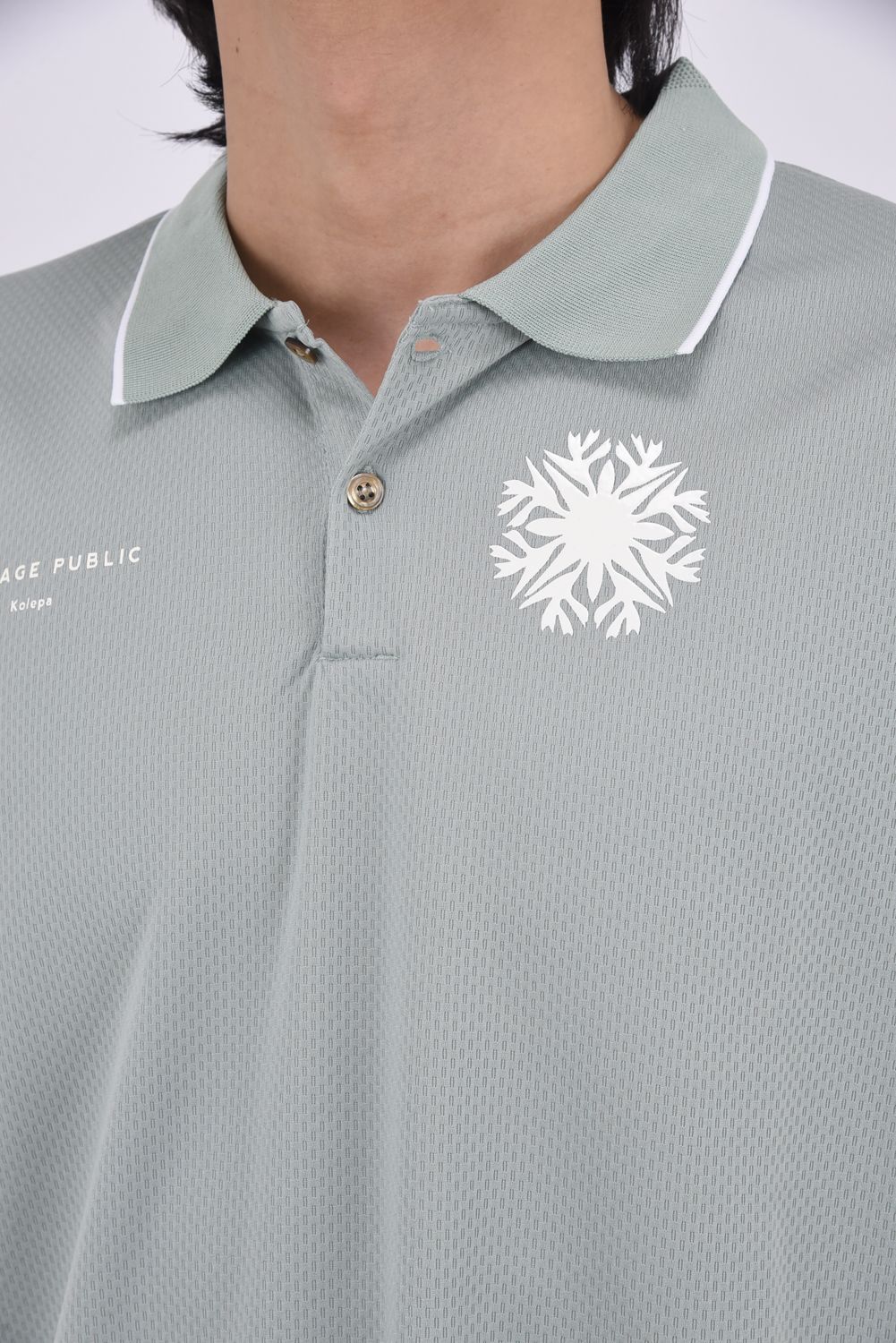 【26SS】 Hunakai Mesh Polo S/S（NeverUp） / メッシュ素材 バックプリント ポロシャツ (セージ)