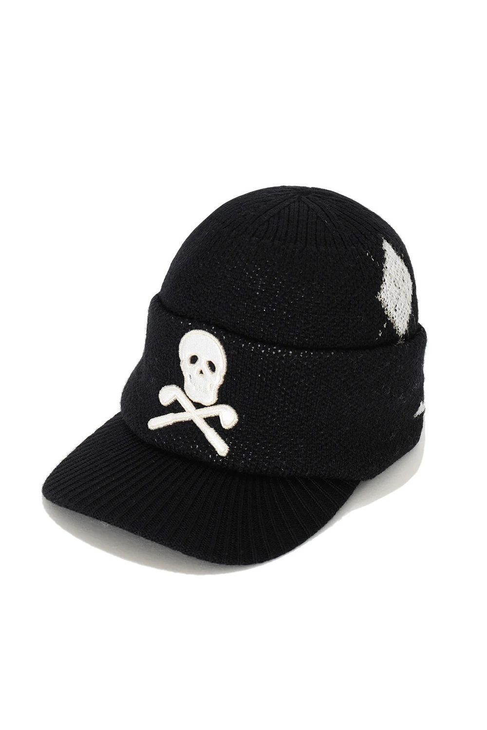 【26AW】 ACE CLUB KNIT CAP / トランプモチーフ ジャパンメイド アイアンスカル刺繍 庇付きニットキャップ (ブラック)
