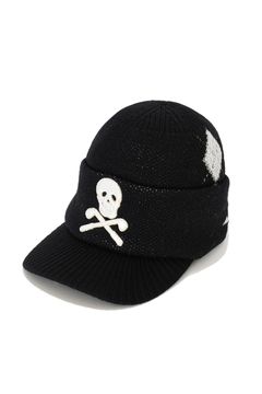 【26AW】 ACE CLUB KNIT CAP / トランプモチーフ ジャパンメイド アイアンスカル刺繍 庇付きニットキャップ (ブラック)