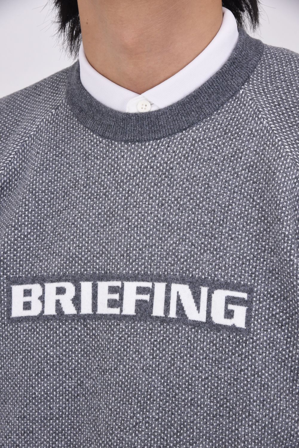 【25AW】 MEN'S MS BIRDS EYE LOGO CREWNECK KNIT / フロントロゴ バーズアイパターン クルーネックニット (グレー)