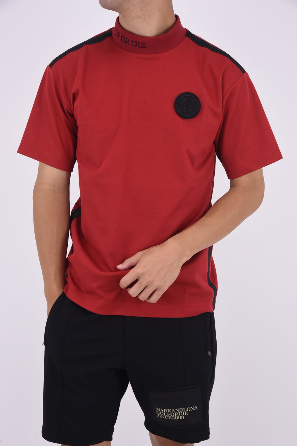 ADAM MOCK TEE / 鹿の子 サークルワッペン サテンテープ モックネック (レッド)