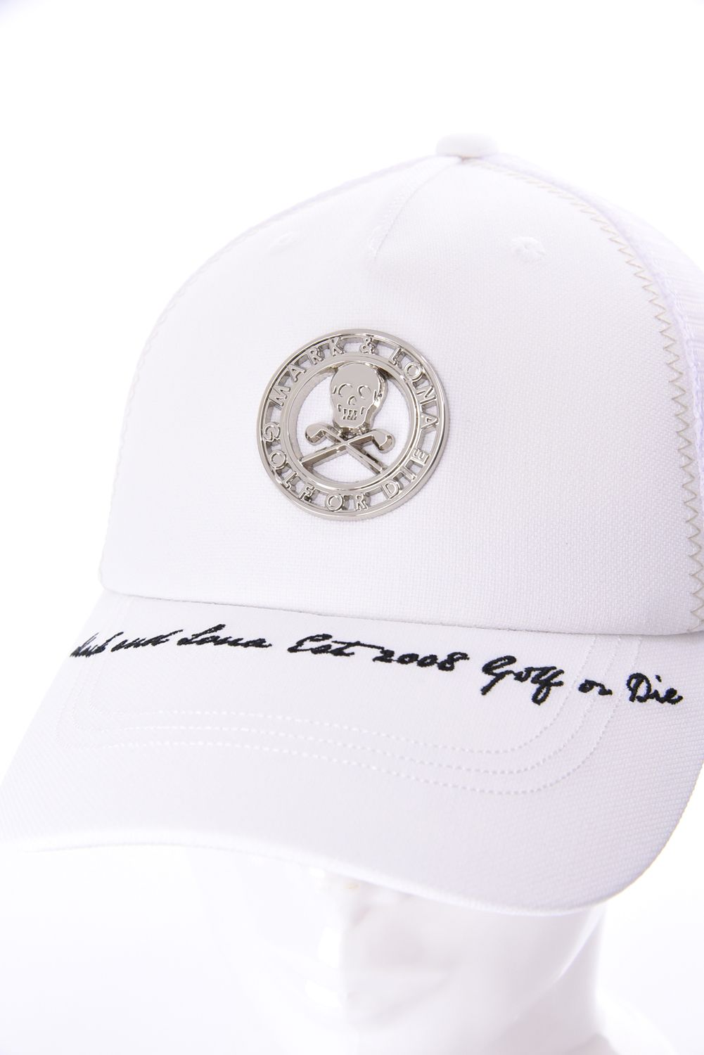 【26AW】 CHROME SKULL MESH CAP / サークルスカルバッジ リネンライク メッシュキャップ (ホワイト)