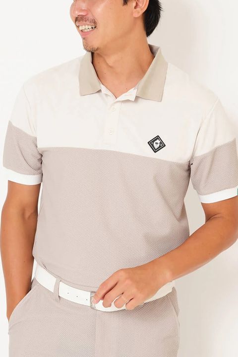 【26SS】 AIRY AWA POLO / ワッフル生地 異素材切り替え ポロシャツ (ベージュ)