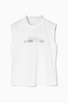 【26SS】【レディース】 DOT MESH NS MOCK TEE / ドットメッシュ生地 3Dブランドロゴ ノースリーブ モックネックTシャツ (ホワイト)