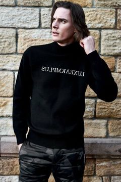SIMPLE LOGO KNIT / ブランドロゴ ロングスリーブ ハイネック ニット (ブラック)